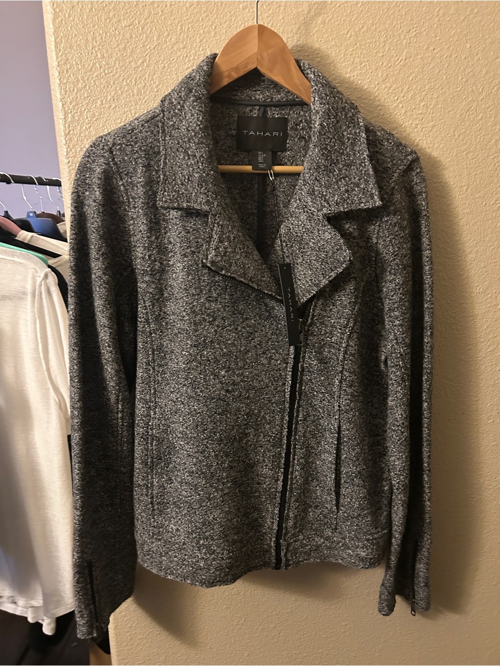Tahari Gray Zip-Front Knit Blazer Jacket